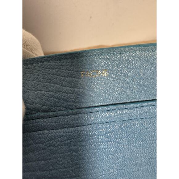 Facine Tote Bag Womens Light Blue Leather Large Shopper Croc Trim Shoulder Zip - Picture 10 of 13